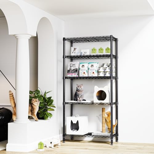 M MZG 1250 lbs 5 Tier Shelf Metal Storage Shelves Shelving Wire Rack Heavy Duty Closet Organizers for Garage Kitchen Bathroom Laundry Black 15.7" D x 33.5" W x 68.5" H - color: Black, size: 5 tier, 15.7" D x 33.5" W x 68.5" H
