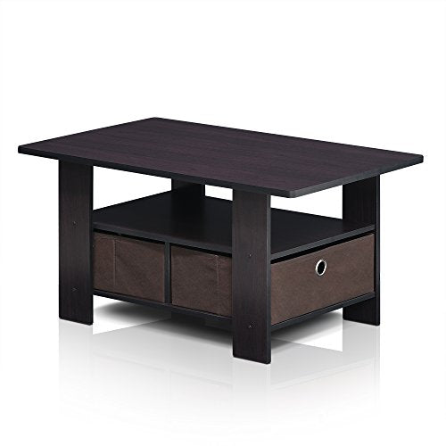 Furinno Andrey Coffee Table with Bin Drawer, Dark Walnut - color: Dark Walnut, style: 2 Bin