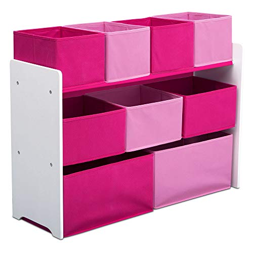 Delta Children Deluxe Multi-Bin Toy Organizer with Storage Bins, White/Pink Bins - color: White/Pink Bins, style: Organizer