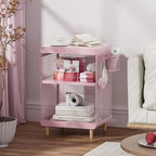 SYKIARIOL Kids Nightstand with Storage & Hooks, Cute Pink Bedside Table for Girls, Small Toddler Night Stand for Bedroom - color: Classic Pink