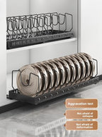 pots and pans organizer under cabinet,pot lid organizers inside cabinet holders for kitchen,Horizontal and vertical pulling modes,cast iron storage (Black Vertical pull-out) - size: Black Vertical pull-out