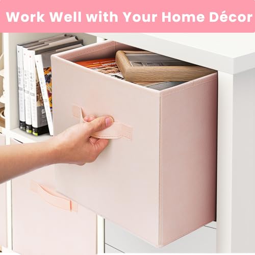Criusia Storage Cubes - 13 Inch Heavy Duty Fabric Storage Bins for Shelves Closet Cube Organizer - 8 Pack Collapsible Cube Storage Bins Baskets for Clothes Blankets Toys - Nursery Organization - color: Peach Pink, size: Large -13 inches