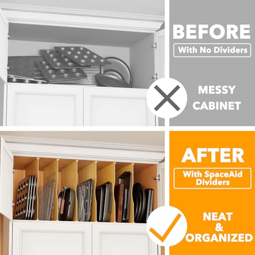 SpaceAid 6 Pack Tray Dividers for Cabinets, Pressboard Kitchen Cookie Baking Sheet Organizer for Cabinet, Vertical Pan and Trays Organizers for Pantry Storage - size: 6 Pack (23.5"D x 23.7"H)