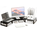 TEAMIX Desk Organizer Dual Monitor Stand Riser, Adjustable Computer Stand 45.5'' Long Desktop Shelf Office Organizer for Laptop,Printer,File,Keyboard Storage Ergonomic Design (Black)