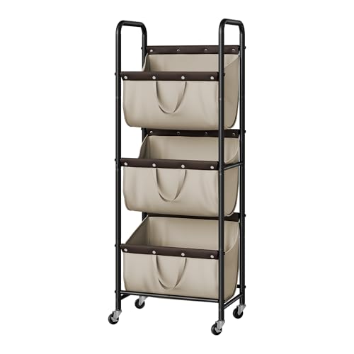 GRANNY SAYS 3 Tier Laundry Sorter, Laundry Basket with Wheels, Laundry Room Organization and Storage, 3 Section Rolling Laundry Cart for Dorm, Bathroom, Bedroom, Closet, Light Khaki - color: Light Khaki