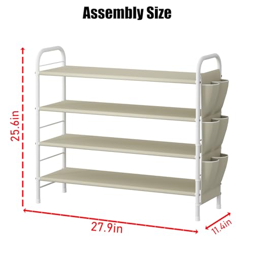 SUOERNUO Shoe Rack Storage Organizer 4 Tier Free Standing Metal Shoe Shelf Compact Shoe Organizer with Side Bag for Entryway Closet Bedroom,Beige - color: Beige, size: 4 Tier
