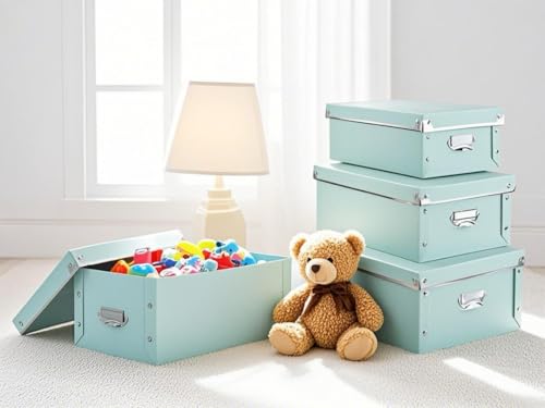 XUCHUN Storage Box with Lid 3 Pack, Collapsible Plastic Storage Bins with Lids, Stackable Foldable Keepsake Box for Photos Office Bedroom, 3 Sizes - Light Green - color: Green 3 Pcs