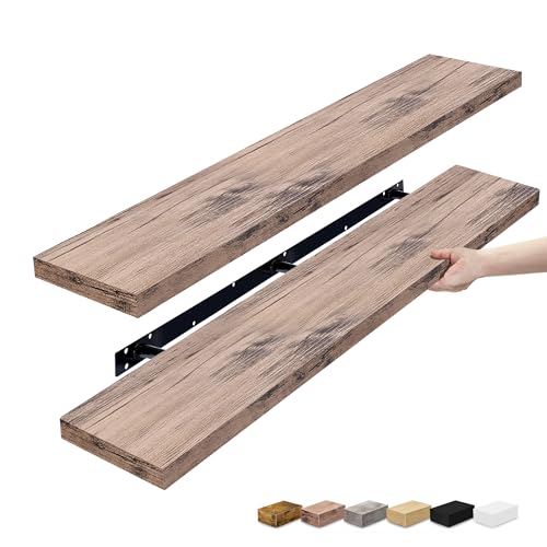 Sorbus Floating Shelves for Wall - 55 Inch Extra-Long Bathroom Shelves, Wall Decor for Bedroom, Kitchen, Living Room, Book Storage - Mounted Floating Shelf with Hidden Brackets (Mahogany, 2 Pack) - color: Mahogany, size: 55 Inch, style: 2 Pack