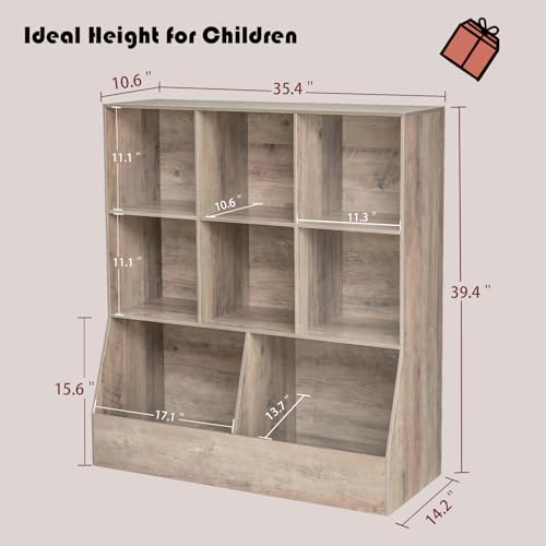 DINZI LVJ Toy Storage Organizer, Kids Bookshelf, Wood Toy Storage Cabinet, 3-Tier 8 Cubby Children Bookcase, 35.4" L Toddler Book Shelf for Playroom, Living Room, Nursery, Hallway, School, Greige - color: Greige, size: 3-Tier 35.4"