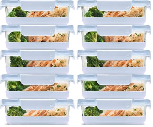 Ello Duraglass 3.4 Cup Meal Prep Sets 10Pc,Set-Glass Food Storage Container with Silicone Boot and Airtight BPA-Free Plastic Lids,Dishwasher,Microwave,and Freezer Safe,Halogen Blue,5 Count (Pack of 2) - color: Halogen Blue with Boot, size: 3.4 Cup (Pack o