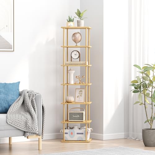 MHXW SXPN Bamboo Free Standing Shoe Rack Shelf Multi Tier Tall Wooden Stackable Shoes Rack Organizer for Closet Front Door Entrance Narrow Vertical Shoe Storage (Bamboo, 7 Tiers) - color: Bamboo, size: 7 Tiers