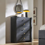 IFGET Modern 5 Drawer Dresser for Bedroom, Wooden Chest of Drawers with Curved Profile Design, 39.6" Tall Wood Dresser with Golden Metal Handle for Bedroom, Living Room, Hallway, Dark Grey - color: Dark Grey