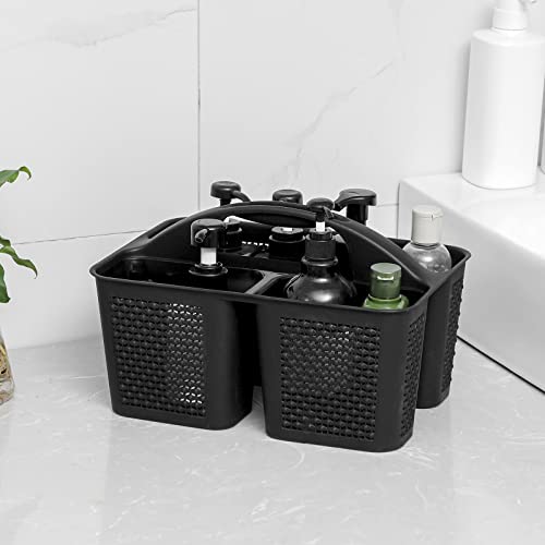 UUJOLY Plastic Portable Shower Caddy Basket Bucket, Cleaning Shower Basket with Handle Compartments Storage Basket Organizer for Bathroom Kitchen College Dorm Sink, Black - color: Black