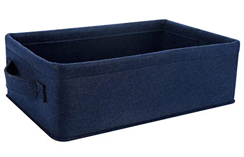 Navy Blue Storage Basket Bins Small Decorative Baskets Storage Cubes for Cellphone Earphone Chargers Cables Make Up Shelf Fabric Drawers Storage Baskets Cute Storage Baskets - color: navy blue felt handles, size: 11.4 x 7.1 x 3.9 Inch (Pack of 1)