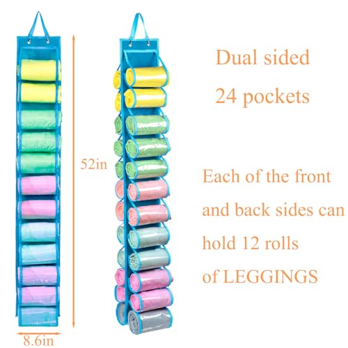 Legging Storage Bag Storage Hanger Can Holds 24 Leggings or Shirts Jeans Compartment Storage Hanger, Foldable Leggings Organizer Clothes Portable Closets Roll Holder (Blue) - color: Blue