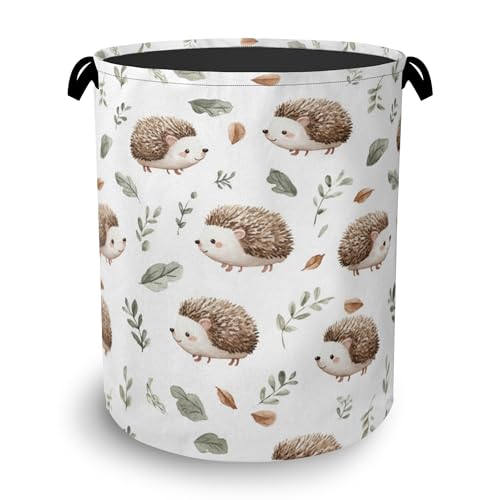 Hedgehog Laundry Hamper,Plant Leaf Dirty Clothes Laundry Basket with Handles Waterproof Oxford Cloth Storage Basket for College Dorms Bathroom Bedroom 16" x 20.8" - color: Hedgehog Plant Leaf