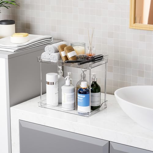 Yieach 2 Tier Bathroom Counter Organizer,Tiered Bathroom Organizer for Makeup,Perfume,Beauty Products,Skincare Organizers Shelf,Vanity Storage Tray for Bedroom,Spice Racks for Kitchen Corner,Rectangle - style: Rectangular