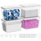 Vtopmart 4 Pack Laundry Pods Container and Dryer Sheet Holder, Detergent Powder Container with Lids &Labels & Scoop for Laundry Room Organization, Laundry Storage for Powder, Pods, Scent Booster Beads