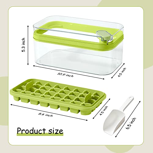 Ice Cube Tray with Lid and Bin, 2 Pack for Freezer, 64 Pcs Ice Cube Mold (Green) - color: Green