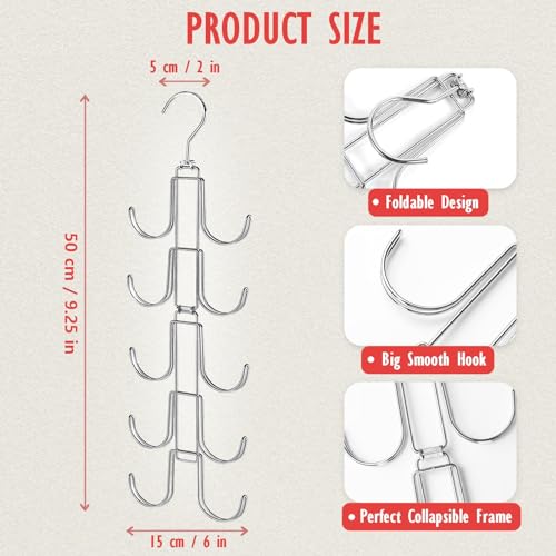 Purse Organizer for Closet, Upgraded Purse Hanger with 10 Big Hooks, 360 Degree Rotation for Better Organizer&Display, Collapsible Space Saving Hangers Rack for Handbag, Belt, Scarve, Tie - color: Silver, size: 1