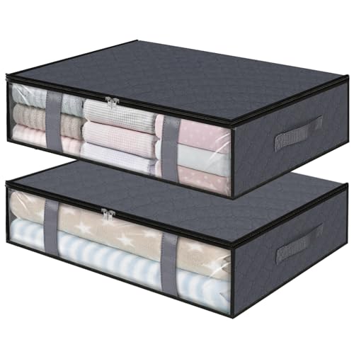 StorageRight Under Bed Storage Bags 2 Pack, 40L Large Clothes & Comforter Storage Containers with Clear Window, Breathable Fabric Organizer for Blankets, Bedding, Seasonal Clothing, Grey - color: Gray, size: 2 Pack