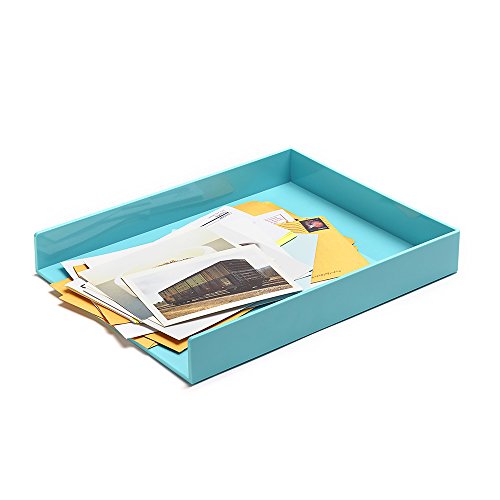 Poppin Stackable Letter Tray - Modular Lacquer Desk Trays for Office Organization, Color-Coordinated Office Supplies for Desk, Paper Trays (Aqua, Letter) - color: Aqua, size: 12.5" x 9.8" x 1.8"
