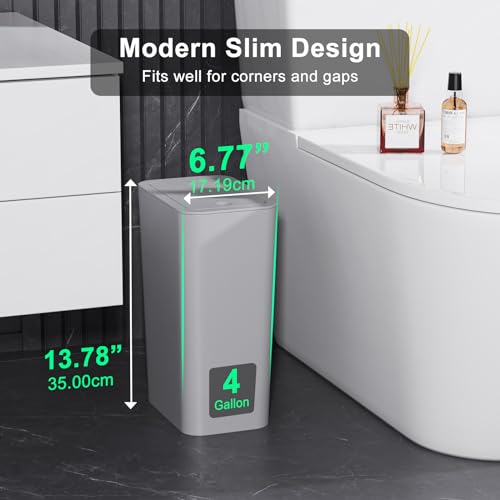 N. NETDOT 3 Pack (2 of 4 Gal & 1 of 2.6 Gal) Small Trash Can with Lid,Bathroom Garbage Can with Pop-Up Lid,Waste Basket for Bathroom,Kitchen,Bedroom,Powder Room,Craft Room,Office,College (Gray) - color: 4gal x2 & 2.6gal Grey
