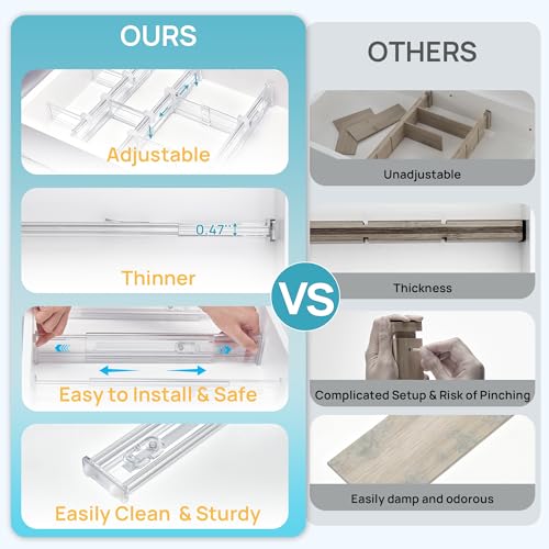 Vtopmart 2.36” Drawer Dividers with Expandable Inserts, 12.8"-22.3" Adjustable Kitchen Drawer Organizer, Clear Plastic Organizer Separator for Flatware, Utensil, Cutlery, 8 Dividers with 14 Inserts - size: Short-2.36" with Inserts