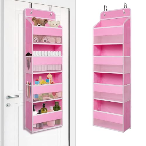 TYMENSH Over The Door Hanging Organizer with 4 Large Pockets – Closet, Bathroom, Nursery, Bedroom, Dorm Storage for Toys, Cosmetics, and Baby Essentials, Pink - color: Pink