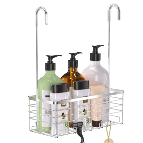 YUOROS Shower Caddy Hanging, Over the Door Shower Organizer Rack 304 Stainless Steel Rustproof Bathroom Storage Shampoo Holder Basket (Silver) - color: Silver, size: 1 Tier