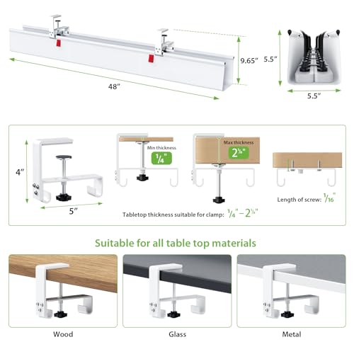 KEEGH Extra Large 48" Under Desk Cable Management Tray - Under Desk Cord Management - Clamp/Screw Mount - Support Upto 70lbs - Fabric Wire Management - Cable Raceways Cord Hider for Office/Home, White - color: White, size: Extra Large (48 Inch)