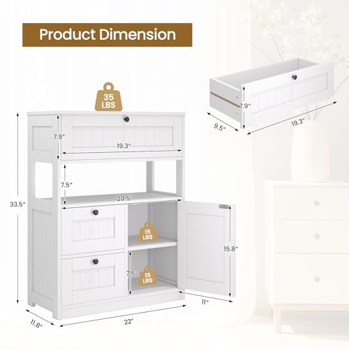 GRUSIGN Bathroom Cabinet, Modern Bathroom Floor Storage Cabinet Organizer with 1 Door and 3 Drawers, Freestanding Cupboard for Kitchen/Living Room Use - color: White1