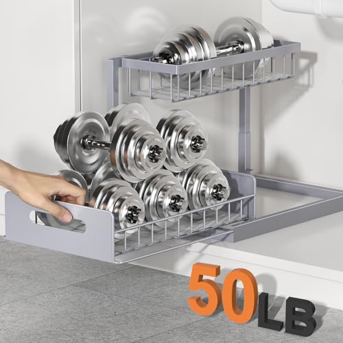 REALINN Under Sink Organizer, Pull Out Cabinet Organizer 2 Tier Slide Out Sink Shelf Cabinet Storage Shelves, Storage for Kitchen Bathroom, Grey, 2 Pack - color: Grey, size: 2 Pack