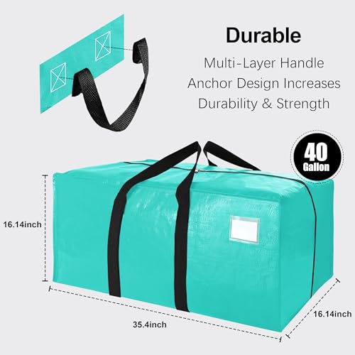 6 Pack Heavy Duty Extra Large Moving Bags W/Backpack Straps - Strong Handles & Zippers, Storage Totes For Space Saving, Fold Flat, Alternative to Box and Bin (40 gal, Aquamarine) - color: Aquamarine, size: 40 Gal - 6 Pack