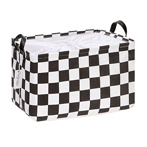 Hinwo Large Canvas Fabric Storage Basket with Handles, 33L/8.6-Gal Rectangle Bin, Collapsible Storage Box, Clothes, Toys, Blankets Organizer, 16.5 x 12 x 10 Inches (L, Black Checkerboard) - color: Black Checkerboard, size: L/16.5 x 12 x 10"/1-Pack