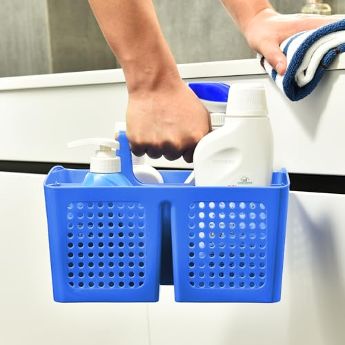 Portable Shower Caddy Basket with Compartments, Plastic Divided Cleaning Caddy Organizer Storage Tote with Handle for Bathroom, College, Dorm Room Essentials, Deep Blue - color: Blue
