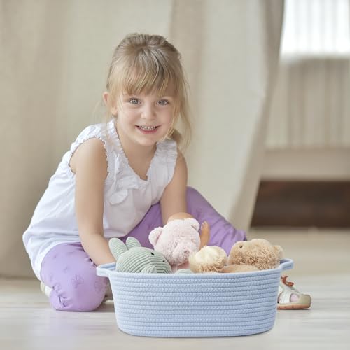 XUANGUO Woven Cotton Rope Storage Basket with Handles for Organizing Shelves Closet Small Cat Dog Pet Toy Baskets Box Bin Decorative Rectangle Baby Nursery Basket Gift Basket Empty blue - color: blue