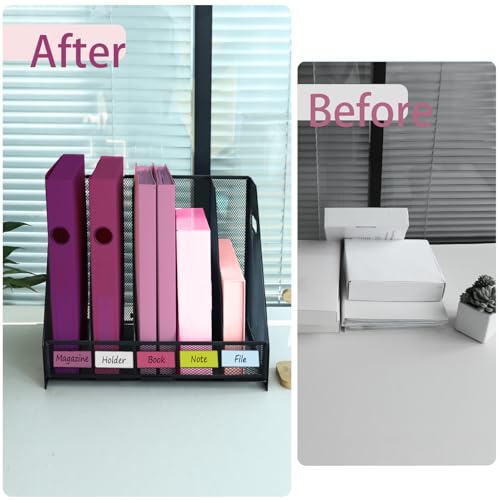 Desk Organizers, Metal Magazine File Holder with 5 Vertical Compartments Rack Binder File Organizer for Office Supplies, Home Workspace - Black - color: Black, size: 5 Compartments