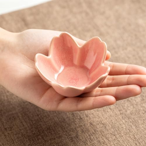 Flower Ceramic Jewelry Dish - Floral Ring Holder Tray and Trinket Bowl for Vanity Organizer, Aesthetic Porcelain Nightstand Decor, Unique Gifts for Women, Her (pink) - color: pink