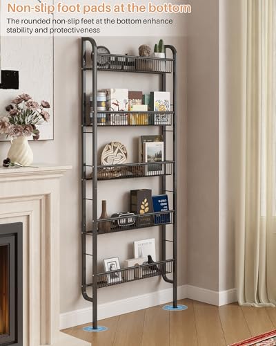 UMDONX Behind The Door Bathroom Shelf Narrow 5-Tier, Space-Saving Slim Storage Shelf Narrow Shelving Unit for Bathroom and Kitchen Black - color: Black, size: Width 24.4in