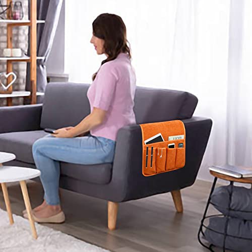 NB Sofa Armrest Organize remote holder bedside caddy organizer with 5 pockets，non-slip couch remote control holder couch armchair caddy accessories (Orange, 35"x12.4") - color: Orange, size: 35"x12.4"