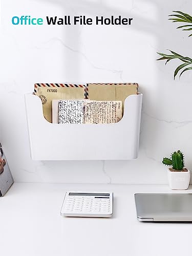 Hanging Wall Mount File Organizer Holder No Drilling Door Office Mail Supplies Storage Magazine Envelope Planner Wall Single Pocket Plastic (Off White)