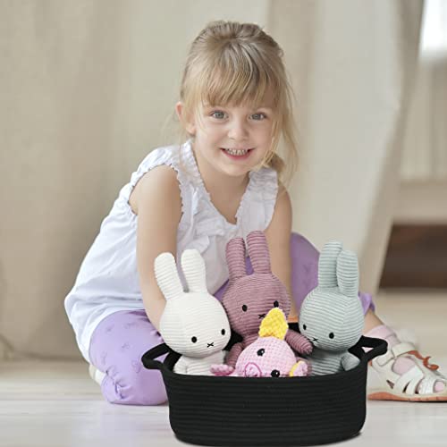 Woven Cotton Rope Storage Basket with Handles for Organizing Shelves Closet Small Cat Dog Pet Toy Basket Box Bin Decorative Rectangle Baby Nursery baskets Gift Baskets Empty Black - color: black