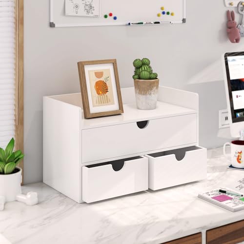 Bamboo Desk Organizer with Drawers Desktop Storage Drawers for Bills Office Supplies Kitchen Utensils Organizing Tool for Home Classroom Organization No Assembly (White with Shelf) - color: White with Shelf