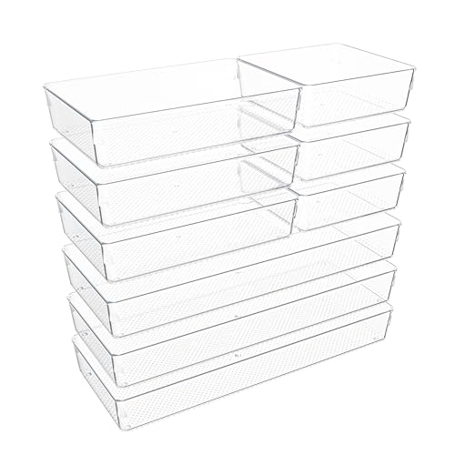 Clear Plastic Drawer Organizer Set for Kitchen, Bathroom, Office, Cosmetics & Tools - Multifunctional Storage Trays with Adjustable Dividers, Space-Saving Transparent Design (Clear, 9 Pcs) - size: 9 Pcs