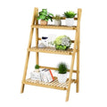 Foldable Ladder Shelf 39.4", Plant Shelf 3 Tier, Bamboo Ladder Flower Pot Display Shelf, Freestanding Ladder Bookshelf for Living Room, Balcony, Yard, Garden, 23.6"W x 15"D x 39.4"H, Natural - color: 3-tier Natural
