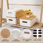Citylife Storage Bins with Bamboo Lids 16QT Plastic Storage Containers Stackable Organizer Boxes with Handle for Desk Snacks, Toys, 2 PCS, 15" L x 10.6" W x5.8 H - size: Large, style: 2 Pack