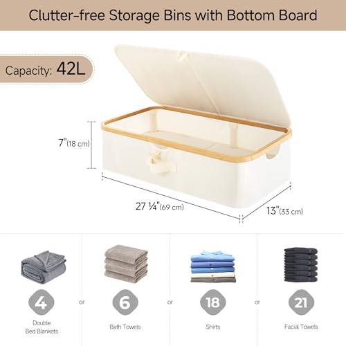 StorageWorks Underbed Storage Box with Bamboo Frame, 42L Flip-Top Under Bed Container for Blankets, Bed Sheets, Coverlets and Towels, Beige - color: Beige, size: 1
