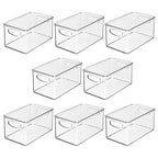 mDesign Plastic Deep Storage Bin Box Container with Lid and Built-In Handles - Organization for Fruit, Snacks, or Food in Kitchen Pantry, Cabinet, or Cupboard, Ligne Collection, 8 Pack, Clear - size: 10.6 x 6.2 x 5.2 (Pack of 8)