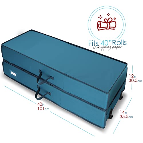 Hearth & Harbor Holiday Storage with Christmas Bins and Ribbon Organizer - Fade Resistant Wrapping Paper Containers with Wheels Fits Up to 30 Rolls (Pack of 2) - color: Blue, size: Extra Large (Pack of 2)